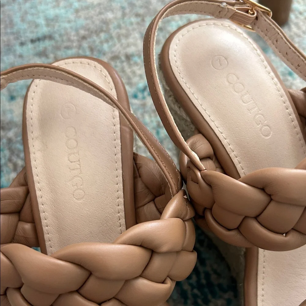 Tan Braided Wedge Sandals